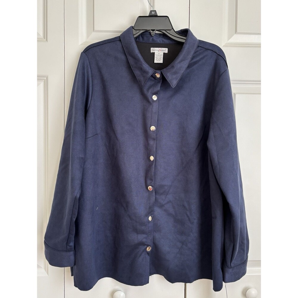 HASTING & SMITH WOMENS SHIRT PLUS SIZE 2X BUTTON DOWN LONG SLEEVE NAVY SHACKET